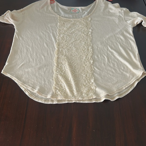 Free People Cream Lace Panel Cotton Boho Distressed Scoop Neck Top Size XS-S - Picture 12 of 15